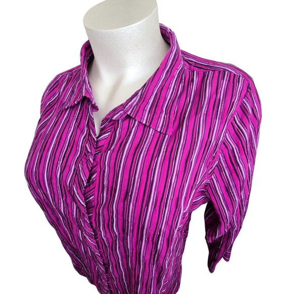Catherines Womens 2X 22/24W Purple Pink Silver Striped Button-Up Shirt JJ4061 - Picture 4 of 9